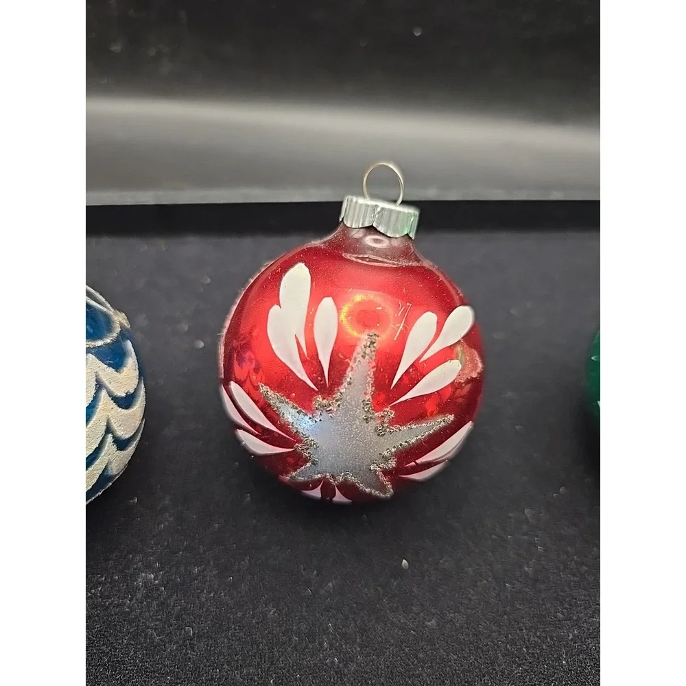 3 Vtg West Germany Glass Christmas Tree Ornaments Glitter Balls 25G‎